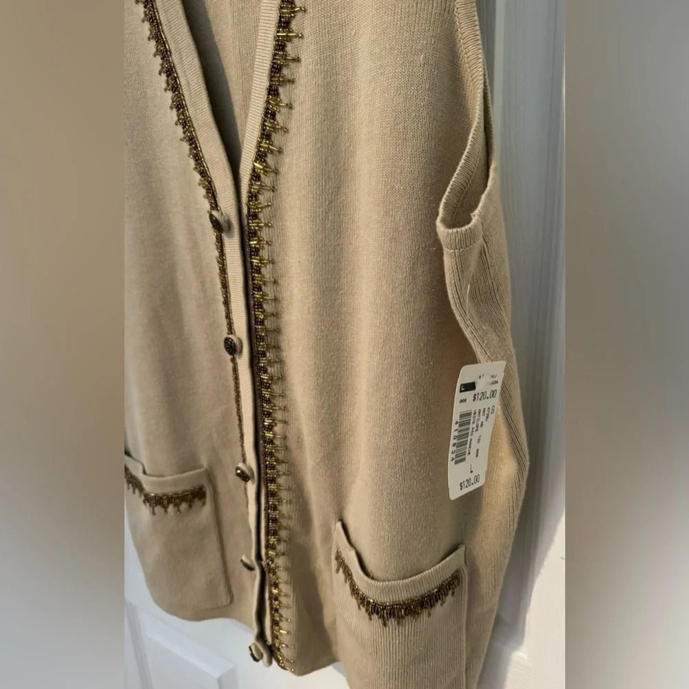 NWT Vintage FRANCO VALERI Embellished beaded cotton knit long vest streetwear L - Picture 2 of 5